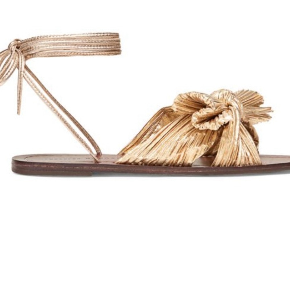 Loeffler Randall Gold Raffia Knot Ankle Tie Sandals